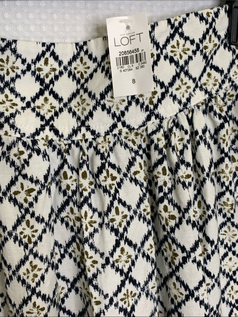 NWT linen blend Cottagecore Diamond-Print Mini Skirt in Navy and Cream size 8 - Picture 7 of 12
